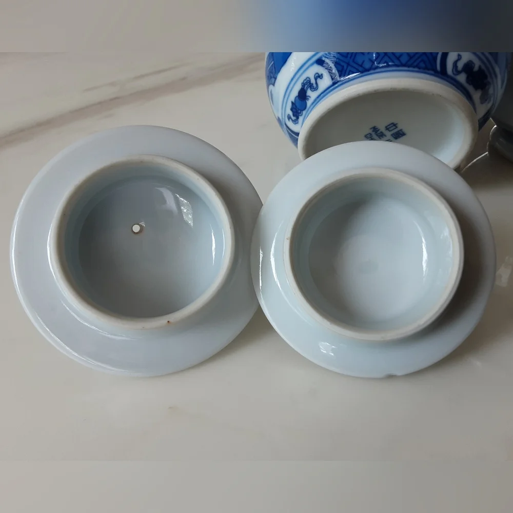 Jingdezhen Porcelain Blue & White Canton 3 Piece Tea Set - Vtg